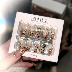 <span class=keywords><strong>Faux</strong></span> <span class=keywords><strong>Ongles</strong></span> Longs Faits Main en Gros, Motif Léopard, Paillettes Argentées, Chaîne Strass, Réutilisables, Style Y2K - Product Image 4