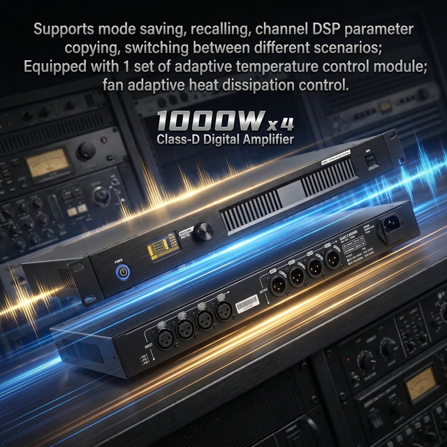 4 Channel 4x4 MATRIX DSP SMPS+CLASS-D Professional Power Amplifier with Aluminium Construction for Stage Use