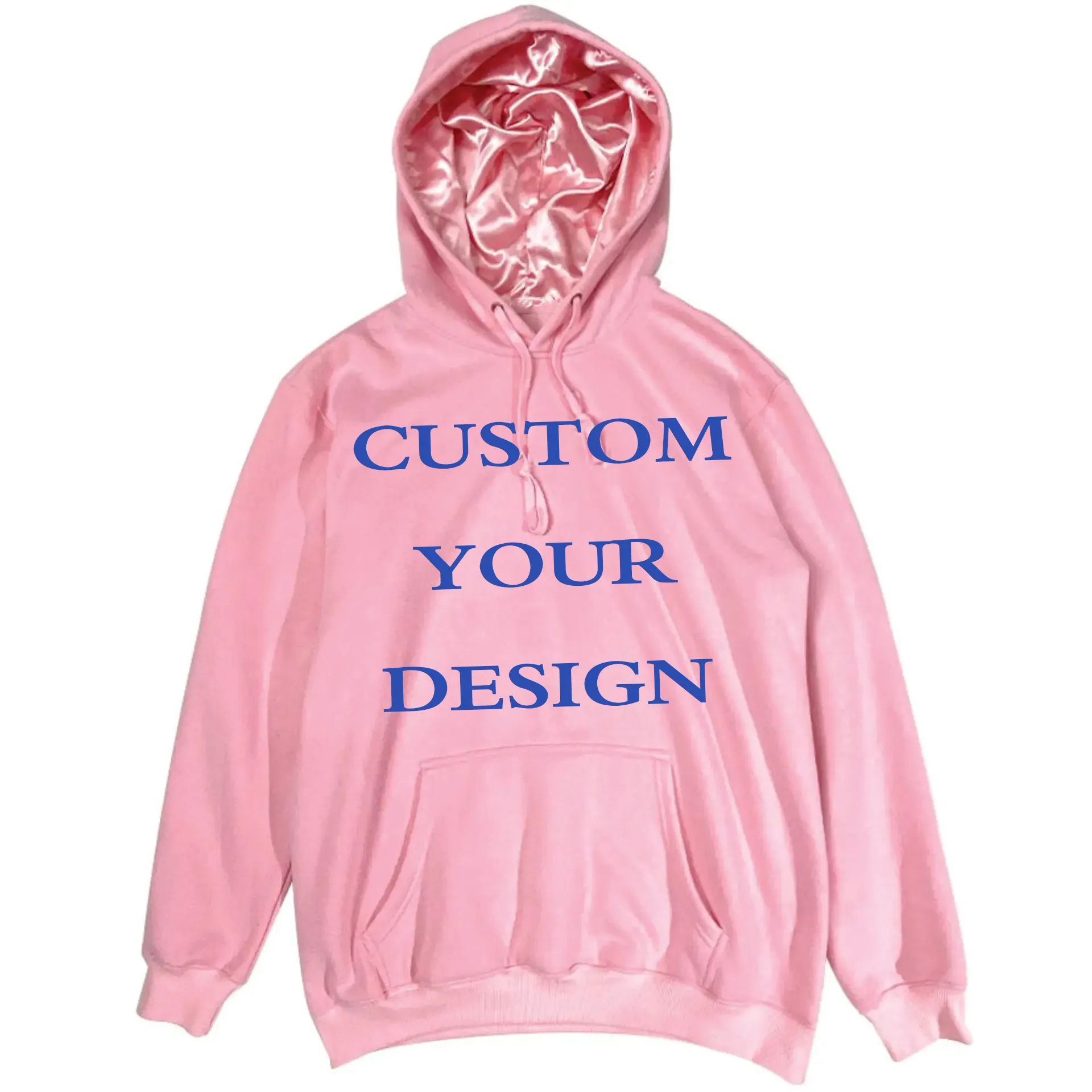 Men's Double Layer Silk Pullover Hoodies Embroidered Knitted Fleece Satin Lined Winter Satin Hood