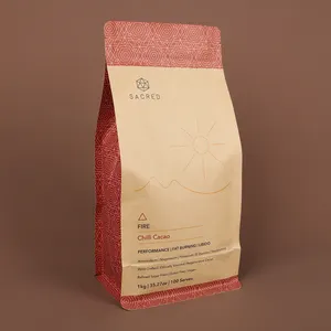 Stampa personalizzata 100g 250g 1kg di carta Kraft borsa da imballaggio con fondo piatto borsa con cerniera biodegradabile con cerniera con logo