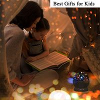 Proyector de Estrellas con Rotación de 360°, 4 Bombillas LED, 16 Colores Cambiantes, Cable USB para Niños de 3 a 8 Años, Luz Nocturna Infantil con Forma de Luna para Dormitorio