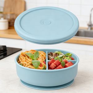 Boîte à lunch en silicone de qualité alimentaire sans BPA avec couvercle en plastique, compatible micro-ondes, anti-fuite, boîte bento à 2 compartiments pour enfants et adultes - Product Image 6