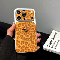 Funda de Cuero con Patrón de Leopardo Brillante para Teléfono Móvil iPhone 17 16 15 14Pro Max, Cubierta Trasera Original Convertible con Textura de Lino
