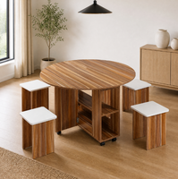 Table à manger ronde pliable multifonctionnelle avec 4 tabourets, ensemble de dinette mobile sur roulettes pour petit appartement