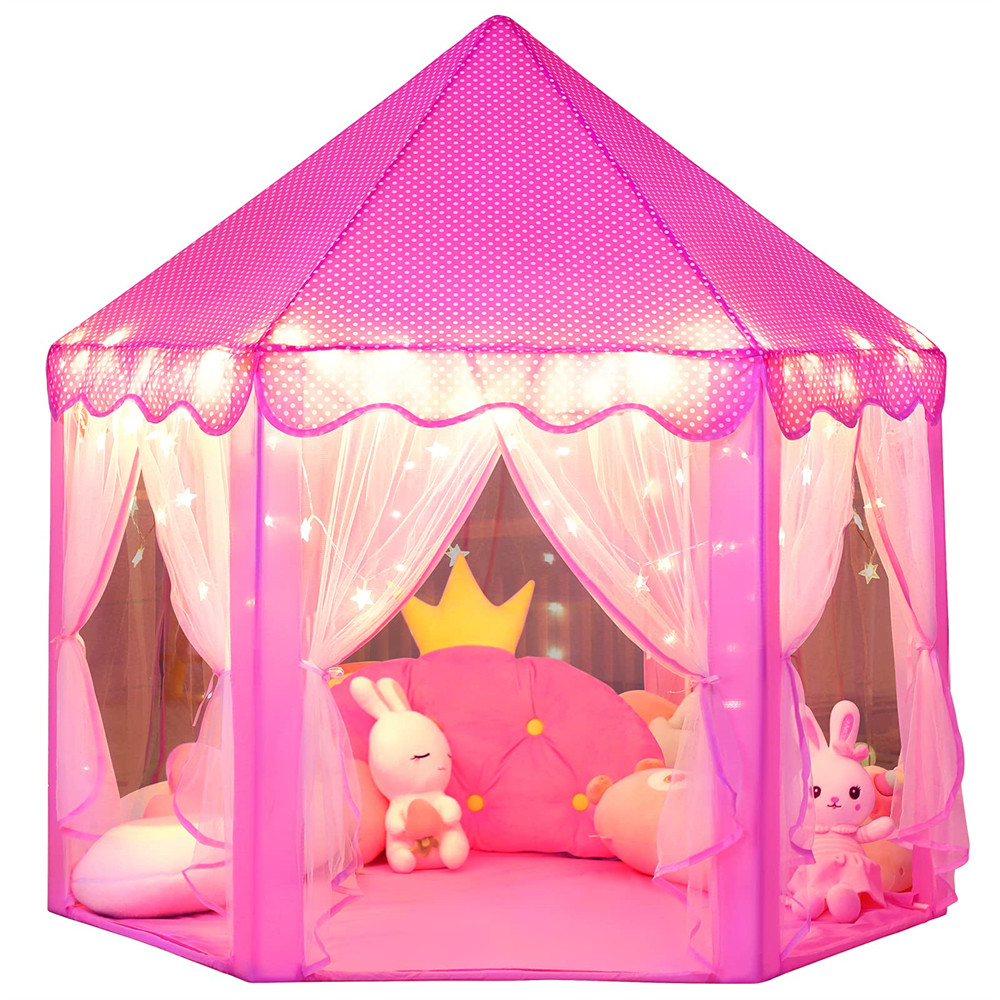 Tenda Bermain Anak besar kustomisasi tenda Bermain Playhouse Pink segi enam untuk anak perempuan