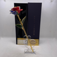 Rose éternelle plaquée or avec drapeau américain, support en forme de cœur et boîte cadeau – Cadeau patriotique pour la Saint-Valentin pour elle – Vente en gros personnalisée