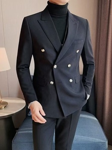 Veste de costume décontractée à double boutonnage pour hommes-printemps-automne Costume unique d'affaires britannique haut de gamme dans la <span class=keywords><strong>tendance</strong></span>, ensemble de costume pour hommes à coupe ajustée - Product Image 3