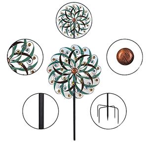 Büyük harikalar bahçe perileri gibi Metal vatansever rüzgar heykel Spinner Yard sanat rüzgar Spinner güneş işığı cam küre - Product Image 3