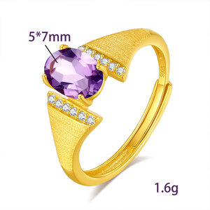 Anillo Ajustable Vintage de Plata de Ley 925 Chapado en Oro Mate con Piedras Naturales Ovaladas de 5*7mm, Joyería de Cristal para Mujer - Product Image 6