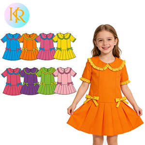 Vestito da Principessa per Bambine Kerui, Abito Color Block con Fiocchi, <span class=keywords><strong>Abbigliamento</strong></span> per Bambini, Vestito con Colletto Peter Pan e Volant Plissettato per Ragazze - Product Image 1