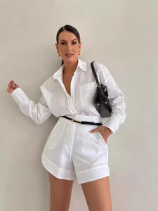 Ensembles deux pièces pour femmes : Chemises et pantalons, tenues printemps-été, ensemble chemise et short taille haute, vente chaude - Product Image 6