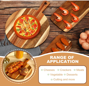 Tabla de cortar de madera de Acacia con mango, tabla de cortar charcutería, tamaño surtido, bloque de carnicero, bandeja <span class=keywords><strong>para</strong></span> servir <span class=keywords><strong>para</strong></span> pizza de queso, 3 uds. - Product Image 4