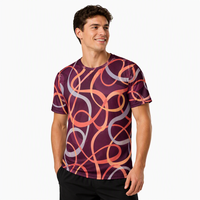 T-shirt pour homme en popeline 3D AOP avec motif, 100% polyester, boucles entrelacées prune, séchage rapide, respirant, col rond, prêt à être expédié