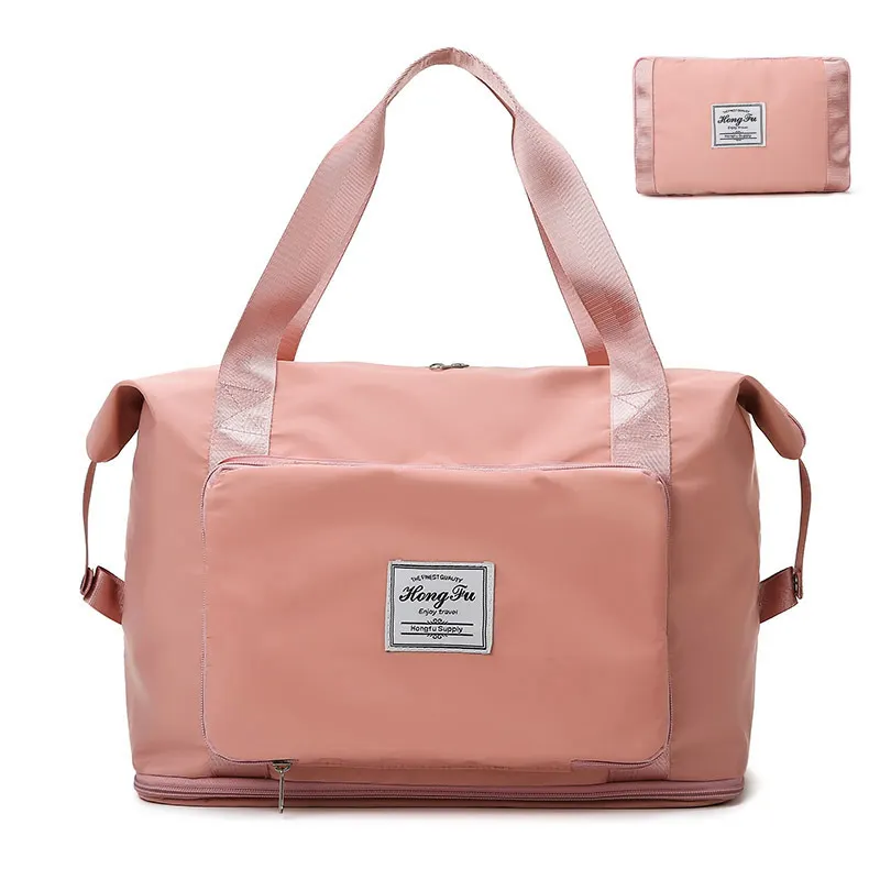 Спортивная растягивающаяся дорожная сумка с логотипом на заказ, водонепроницаемая Портативная Складная растягивающаяся Женская дорожная сумка розового цвета для путешествий