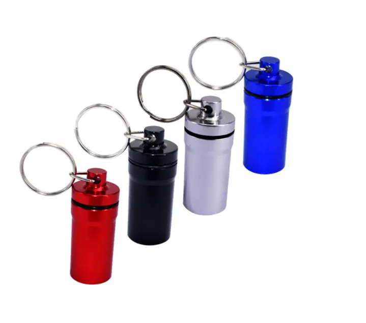 Outdoor Aluminium Flasche Key Chain Pille Behälter Schlüssel anhänger Wasserdichte Medizin Box Metall Schlüssel bund
