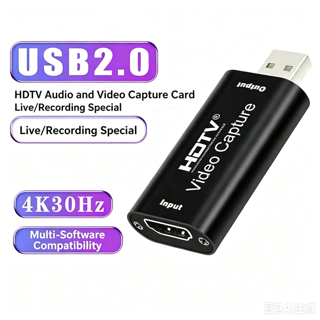 HDTV 4K Input Metal USB 2.0 Video Capture Card 1080P Game Live Streaming Recorder Supports OBS-Recording with for Input