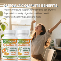 Capsules d'huile de fruit d'argousier naturel, complément Omega 7 en gélules molles pour une peau, des cheveux et des ongles sains, et contre la sécheresse – Omega-7 Complet