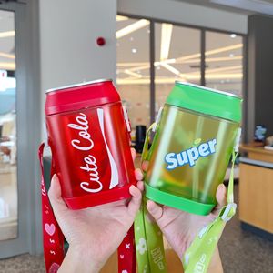 Yafchi Creative Juice Plastic Straw Cup 400ml Reusable Outdoor Travel Water Bottle With Strap For Cola Gift - Product Image 1