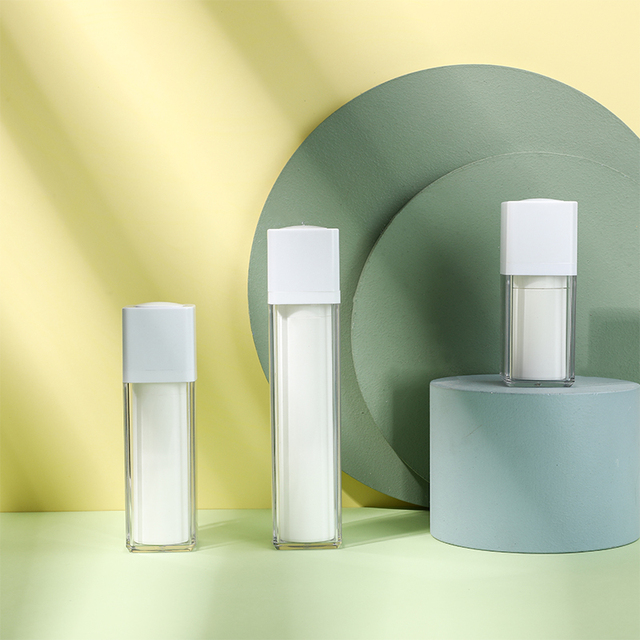 15ml 30ml 50ml Double Wall Square Rotary Twist Up Pump Cosmetic Serum Airless Bottle