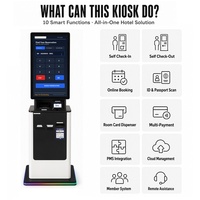 Borne de libre-service 27-32 pouces avec distributeur de cartes, recycleur de billets, lecteur de codes QR et de codes-barres, scanner de passeports pour paiement hôtelier