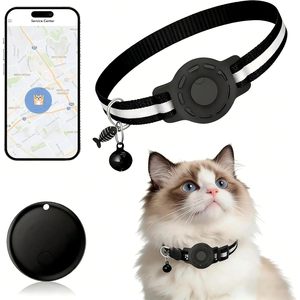 Collar GPS para mascotas, rastreador para gatos, negro, resistente al agua, Bluetooth, seguimiento en tiempo real, compatible con Apple Find My, solo iOS - Product Image 1