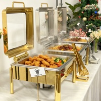 Chauffe-Plats de Luxe pour Buffet, Plats de Service sur Pieds avec Fenêtre en Verre, Idéal pour la Restauration, Hôtellerie et Grands Banquets