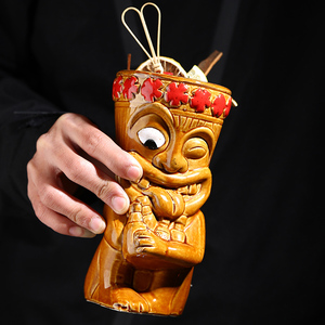 Tazas Tiki de cerámica pintadas a mano con acabado antiguo, estatua de bruja personalizada, fabricante de tazas Tiki OEM - Product Image 4