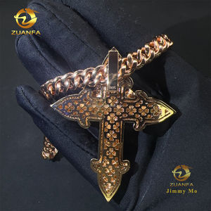 फैशन मैन गहने सोने का रंग हिप हॉप पेंडेंट s925 vs1 मोसानाइट डायमंड गुलाब क्रॉस पेलेंट क्यूबन चेन हार सेट - Product Image 6