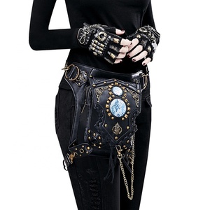Steampunk Retro Shoulder Bag <b>Black</b> Gothic Leather <b>Backpack</b> <b>Women</b> Motorbike Accessories Waist Leg Bag - Product Image 4