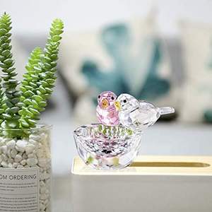 Parlayan <span class=keywords><strong>3d</strong></span> gravür kristal kuş heykelcik seti pembe ve beyaz kuşlar yuvalama Faceted cam kase ev dekor - Product Image 4
