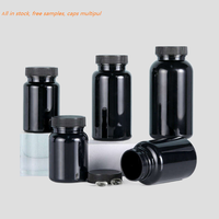 Flacon à pilules en PET noir, bouchon à vis rond, conteneur en plastique pour capsules, emballage pour médicaments