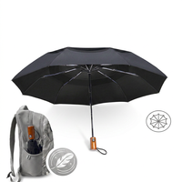 Parapluie de voyage coupe-vent automatique + 10 % plus grand, armature robuste, pliable compact, portable, pour adultes, femmes, hommes, sac à dos