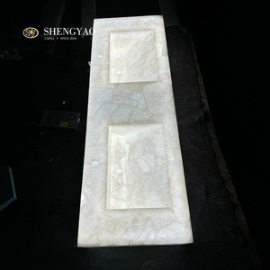Évier double de comptoir de vanité en pierre translucide de <span class=keywords><strong>quartz</strong></span> blanc cristal clair rétroéclairé naturel - Product Image 1