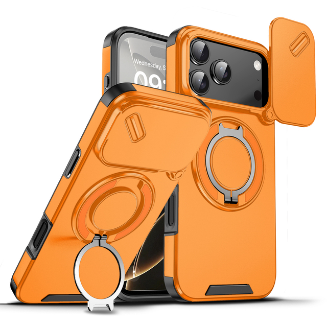 GSCASE Heavy Duty Armor Antishock Rotating Stand Phone Case for iPhone 17 Pro Max Magnetic Camera Sliding Cover Shockproof Case