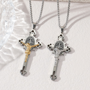 Cruz Jesús crucifixión 18K chapado en oro impermeable no deslustre colgante de acero inoxidable joyería de moda collares para mujeres - Product Image 1