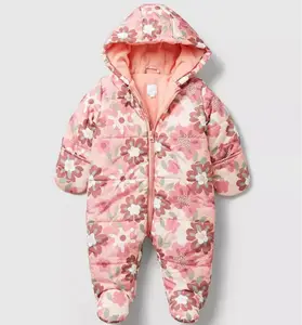 Grosir Kustom Baru Musim Dingin Katun Bayi Snowsuit Hangat Bayi Musim Dingin Rompers Jas Salju Tebal Hoody Lengan Panjang One-Piece