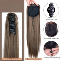 Queue de cheval synthétique lisse en fibre haute température, extension de cheveux de 22 pouces, 150g, résistante à la chaleur, avec pince à griffes pour femme, application facile