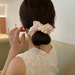 Venta al por mayor verano primavera banda para el pelo Crunchies pulsera elástica accesorios para el pelo diseñador a granel tul encaje Scrunchie con lazo - Product Image 4