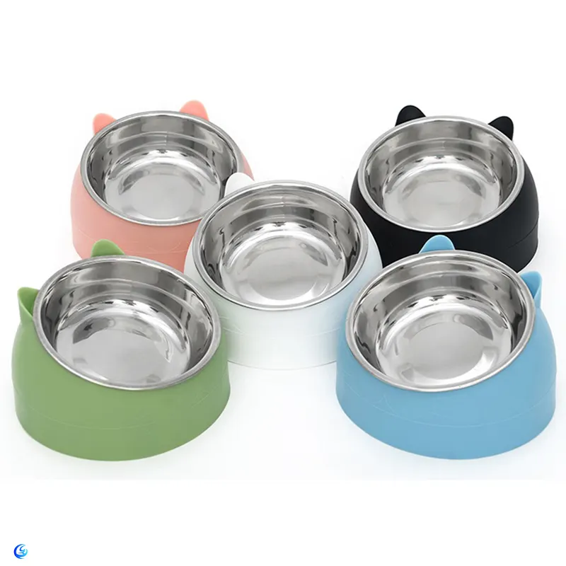 Wholesale Cartoon Oblique Mouth Stainless Steel Pet Feeder Automatic Cat Dog Bowls Slow Feeder
