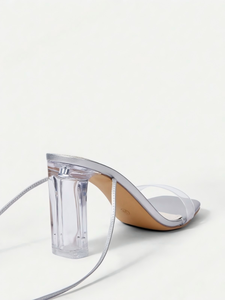 صنادل صيفية بكعب عالٍ مفتوحة الأصابع مع حزام وإبزيم، كعب رفيع لزيادة الطول، مصنوعة من الجلد الصناعي/البولي يوريثان/البولي فينيل كلوريد - Product Image 5