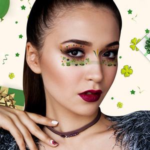 Autocollant de tatouage à paillettes de trèfle à quatre feuilles irlandais peinture de visage en papier imperméable pour le maquillage temporaire de la fête de la Saint-Patrick - Product Image 1