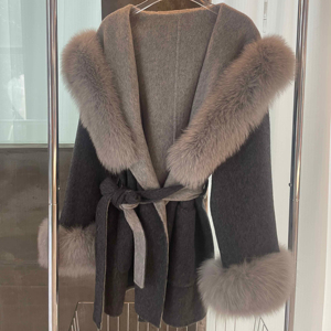 <span class=keywords><strong>Cappotto</strong></span> di fascia alta bifacciale <span class=keywords><strong>con</strong></span> collo in <span class=keywords><strong>pelliccia</strong></span> di volpe bicolore da donna <span class=keywords><strong>con</strong></span> polsini staccabili giacca corta in <span class=keywords><strong>pelliccia</strong></span> di volpe - Product Image 2