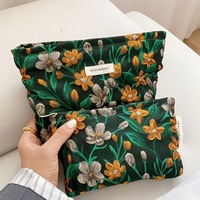 Tas Kosmetik Poliester Bunga Antik Gaya Hepburn Tas Kosmetik Poliester Kapasitas Besar Penyimpanan Produk Perawatan Kulit Tas Tangan Portabel Liner Perjalanan