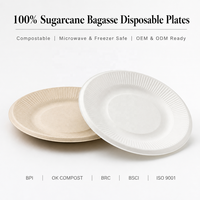 Assiette ronde en bagasse moulée de 6 pouces avec bord côtelé, en pulpe naturelle, pour la restauration et les plats à emporter