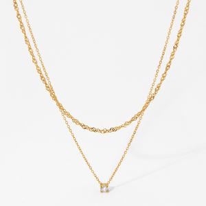 Collier élégant à double couche avec pendentif en zircon pour femme, en acier inoxydable électroplaqué, style tendance, couleur inaltérable - Product Image 4