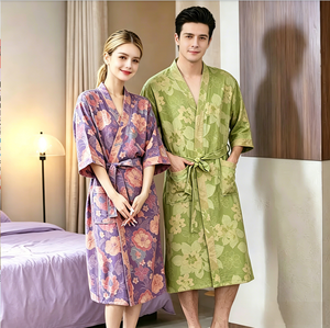 Peignoir Kimono 100% Coton à Imprimé Floral, Ensemble Couple, Robes de Nuit Douces et Absorbantes pour Hommes et Femmes, Idéal pour <span class=keywords><strong>Spa</strong></span>, Hôtel et Usage Domestique - Product Image 4