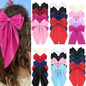 Laços de Cabelo Borboleta de Cetim Sedoso Grandes Presilhas de Cabelo com Fita para Mulheres, Grampos de Cabelo Longos, Presilhas Francesas, Laços Fofos Kawaii para Festas - Product Image 2