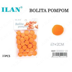 Ilan Bolita Pompom 2Cm Arancione Materiale per Artigianato 25 Pezzi - Product Image 1
