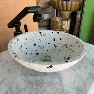Évier circulaire en marbre blanc moderne, terrazzo coudé pour <span class=keywords><strong>toilette</strong></span> Vanité de salle de bain Appartement Vanité Comptoir pour Hôtels Villas - Product Image 4