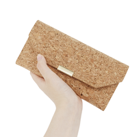 Dompet lipat tiga wanita grosir kustom dari gabus alami banyak slot kartu tombol tekan banyak kantong ramah lingkungan logo